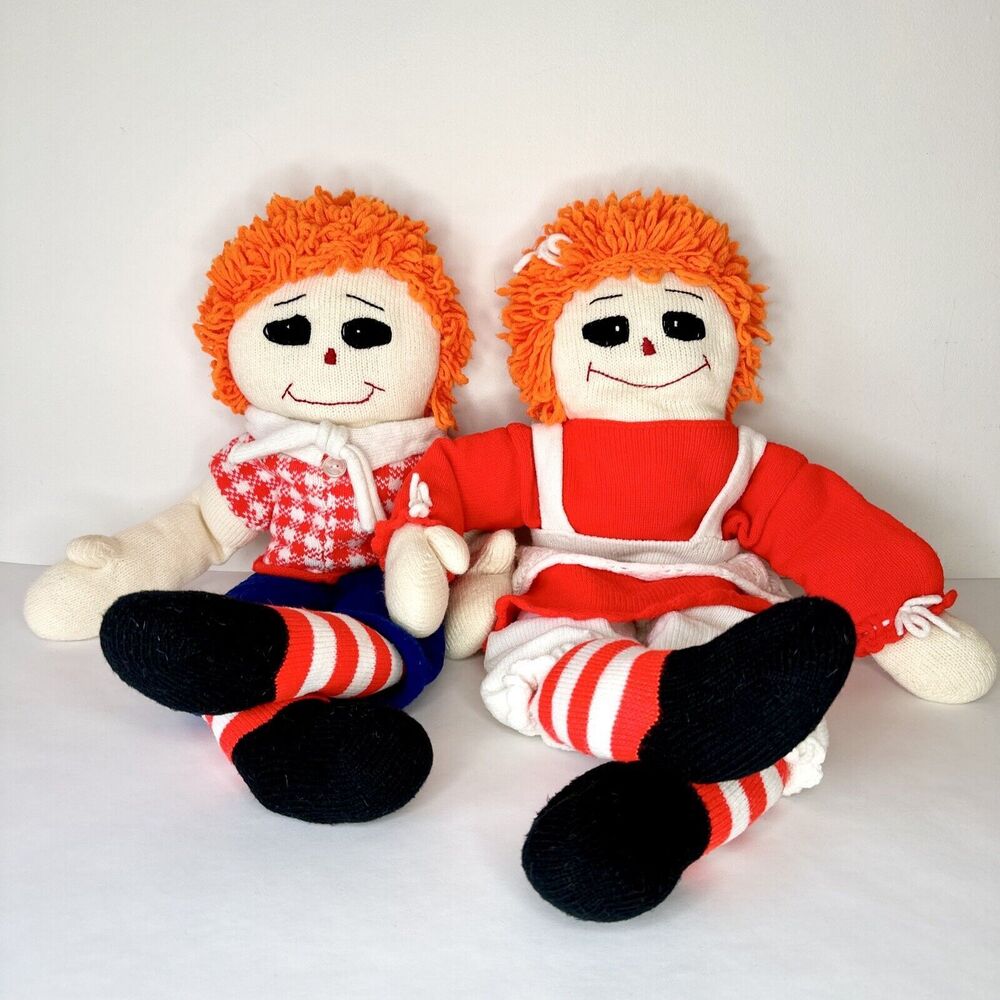 Vintage creepy handmade Raggedy Ann and Andy dolls‎ 30”